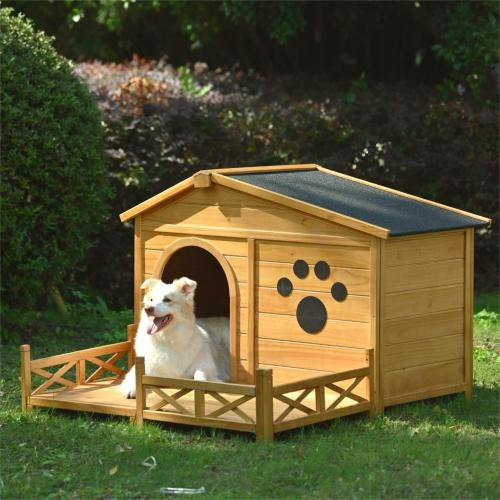 48" Wooden Dog House with Porch &amp; Fence – Weatherproof Outdoor Kennel for Medium Dogs