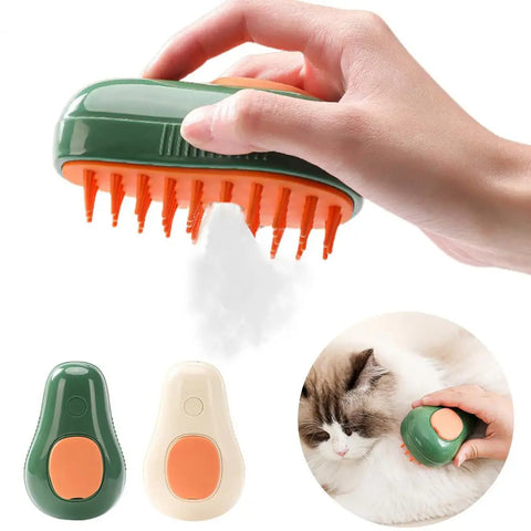Steamy Cat Brush Cat Dog Grooming Comb Electric Self Cleaning Steam Cat Brush For Massage Avocado Shape Pet Spray Cat Grooming - Gusto Illusions